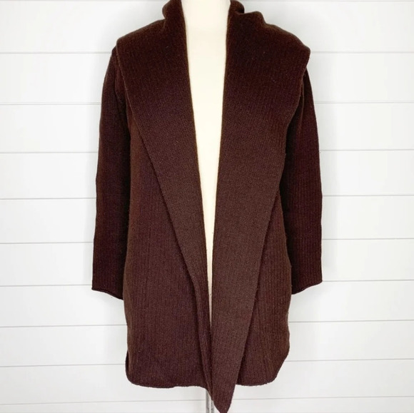 Vince Open Front Shawl Cozy Cardigan Chocolate Brown Yak Wool S - Picture 1 of 7